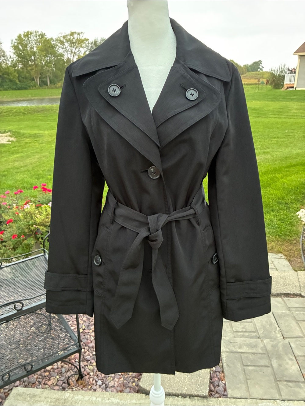 FOG by London Fog Classic Black Trench Coat with Belt - S